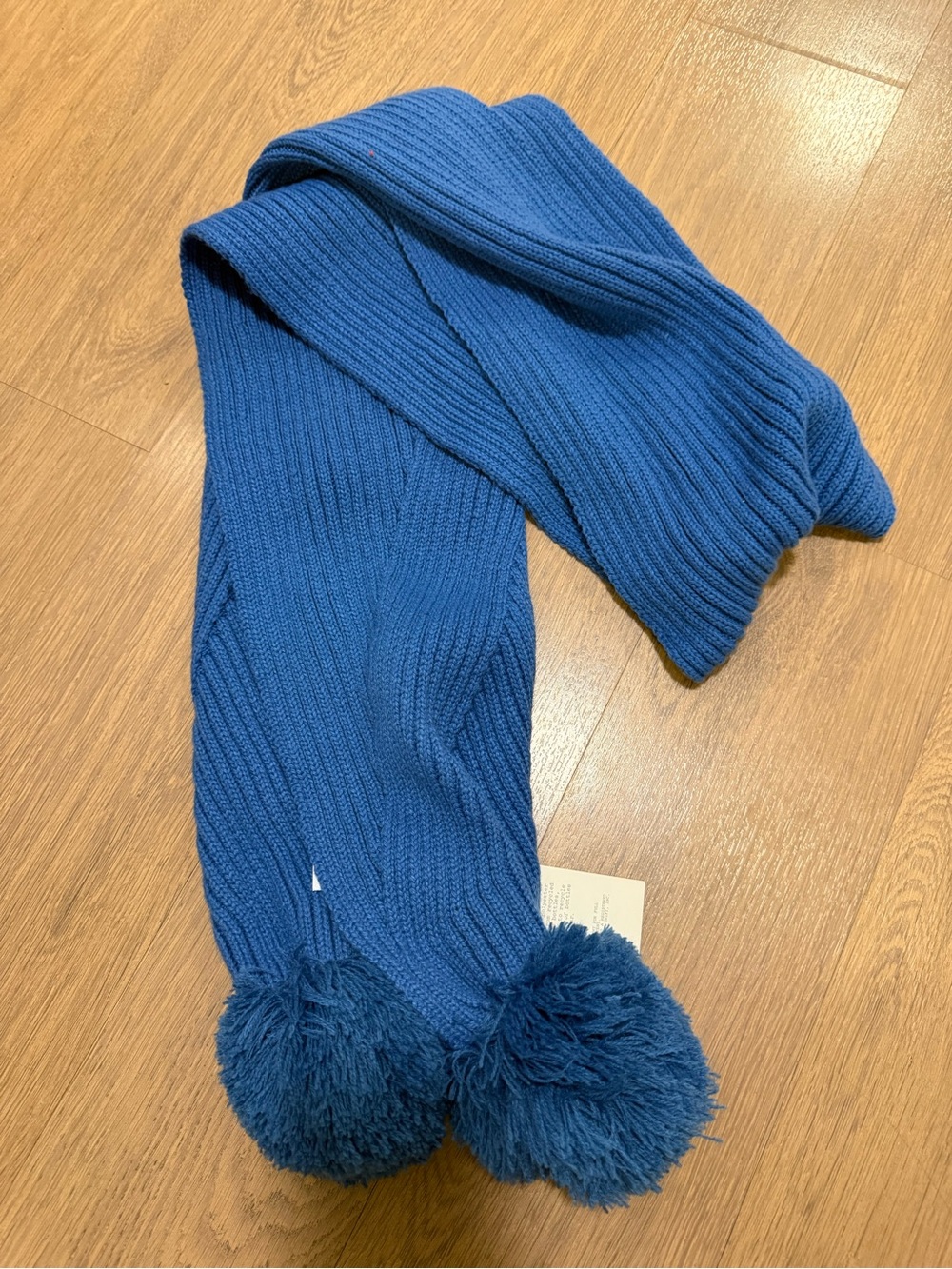 a new day Blue Ribbed Knit Scarf with Pom-Poms